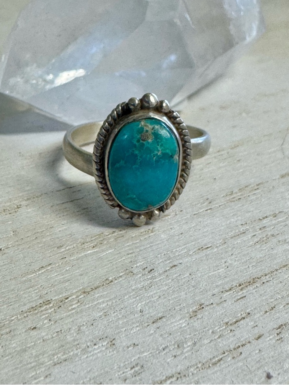 White Water Turquoise Sterling Silver Southwestern Style Oval Ring - Adjustable